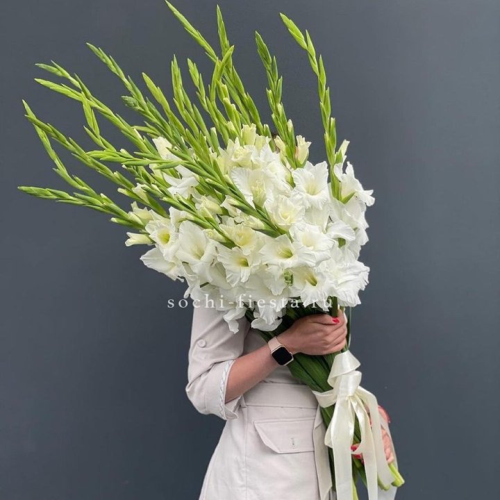 19 белых гладиолусов под ленту в Якутске