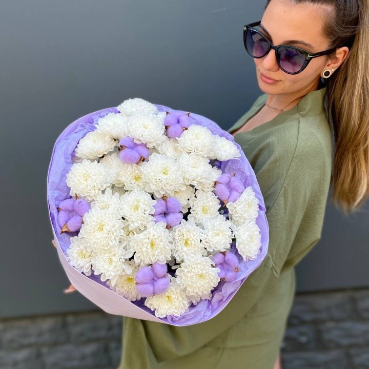  Букет  хризантем и хлопка в Якутске