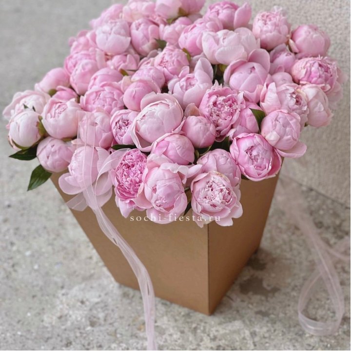 49 пионов в крафт коробке в Якутске