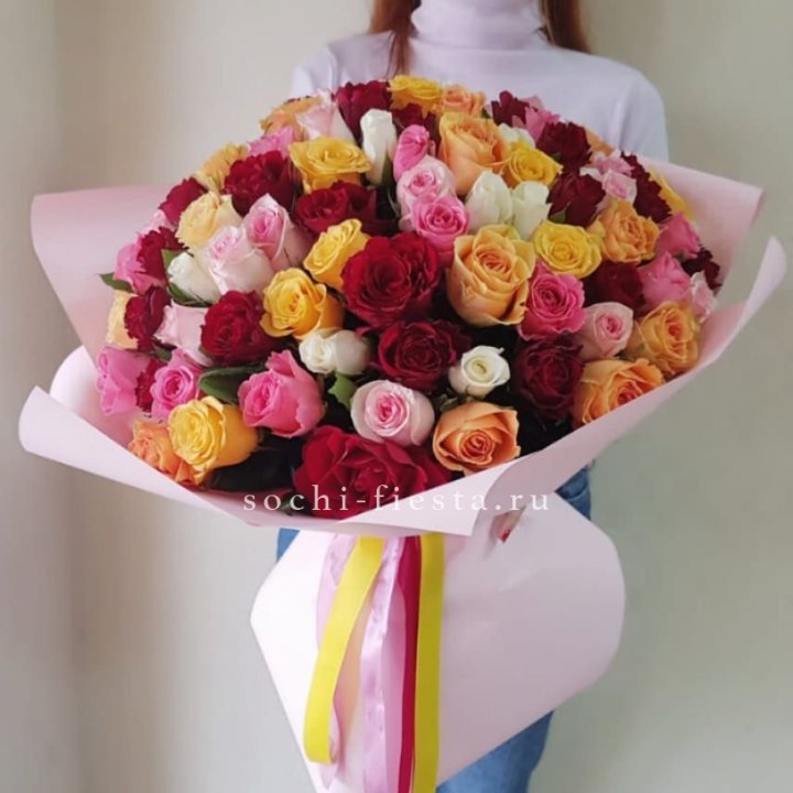 101 роза Кенийский микс "Нежность" в Якутске