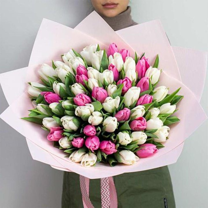 61 бело-розовый тюльпан в Якутске